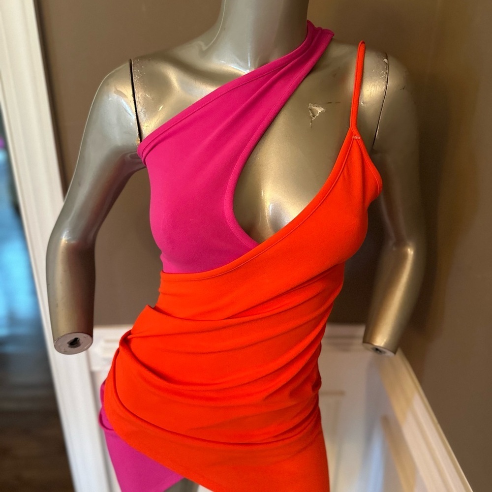 NWT FASHION NOVA Colorblock Midi Dress Sz XS Orange/Pink - Picture 3 of 5
